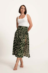 High Slit Skirt - GREEN PRINTED